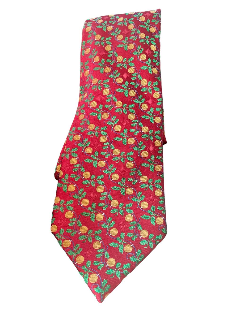 NWT Tango Men's 100% Silk Tie Holiday Red Green Leaf Print Handmade Neck Tie